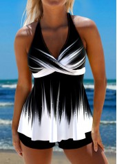 Tie Back Ombre Surplice Black Tankini Top-No Bottom