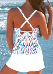 Geometric Print Criss Cross White Tankini Set