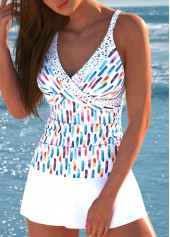 Geometric Print Criss Cross White Tankini Set