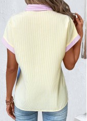 Multi Stripe Print Patchwork Light Yellow Short Sleeve Blouse