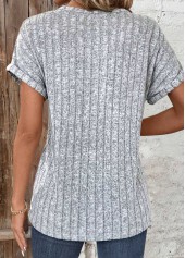 Zipper Light Grey Marl Short Sleeve V Neck Blouse