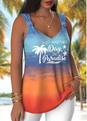 Ombre Tie Multi Color Sleeveless V Neck Tank Top