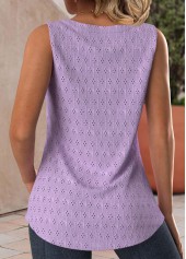 Textured Fabric Purple Sleeveless Square Neck Tank Top