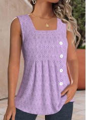 Textured Fabric Purple Sleeveless Square Neck Tank Top