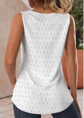 Textured Fabric White Sleeveless Square Neck Tank Top