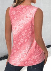 Tribal Print Lace Pink Sleeveless Round Neck Tank Top