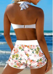 Floral Print Patchwork White Bikini Set