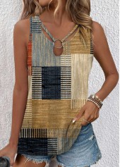 Geometric Print Cut Out Multi Color Sleeveless Tank Top