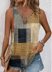 Geometric Print Cut Out Multi Color Sleeveless Tank Top