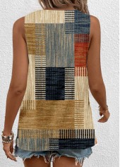 Geometric Print Cut Out Multi Color Sleeveless Tank Top