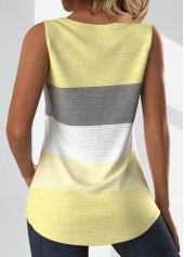 Striped Button Light Yellow Sleeveless Square Neck Tank Top
