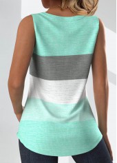 Striped Button Mint Green Sleeveless Square Neck Tank Top