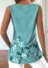 Floral Print Button Mint Green Sleeveless Tank Top