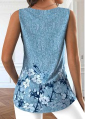 Plus Size Dusty Blue Button Floral Print Tank Top