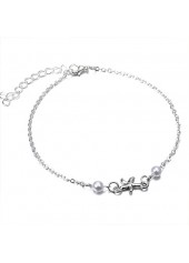Silvery White Alloy Round Pearl Design Anklet