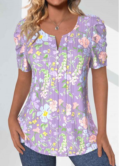 Plus Size Light Purple Textured Fabric T Shirt 31$