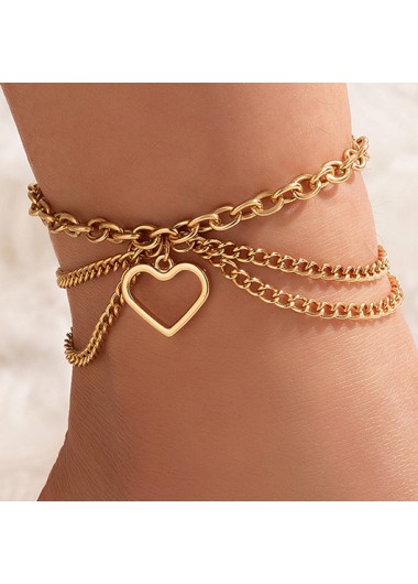 Heart Alloy Detail Multi-layer Gold Anklet