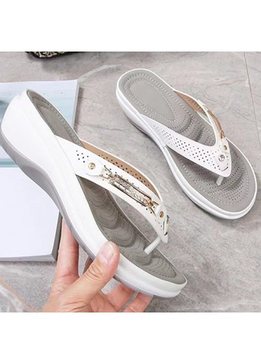 White Open Toe Low Heel Flip Flops