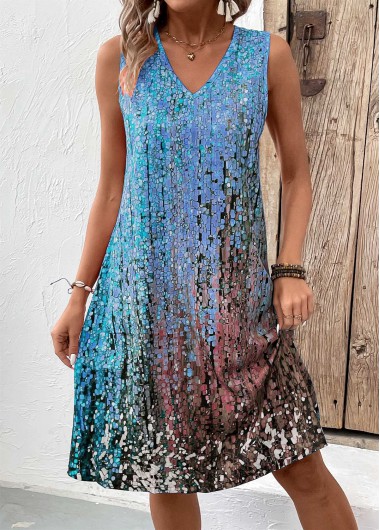 Ombre Lightweight Sky Blue A Line Sleeveless Dress