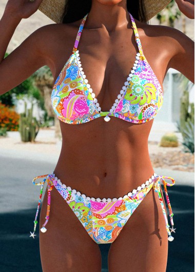 Geometric Print Patchwork Multi Color Bikini Set