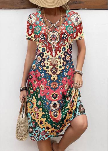Tribal Print Breathable Rainbow Color A Line Dress