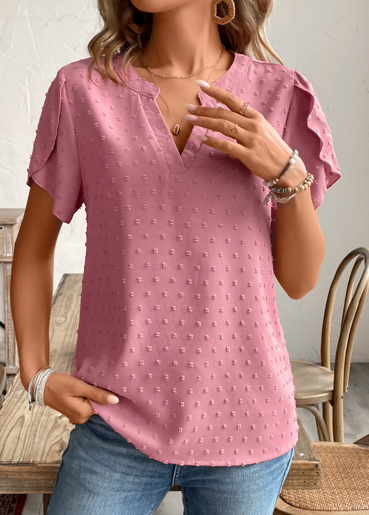 Chinese-Style Pink Patchwork Printed Short Sleeve Shirt main image 1