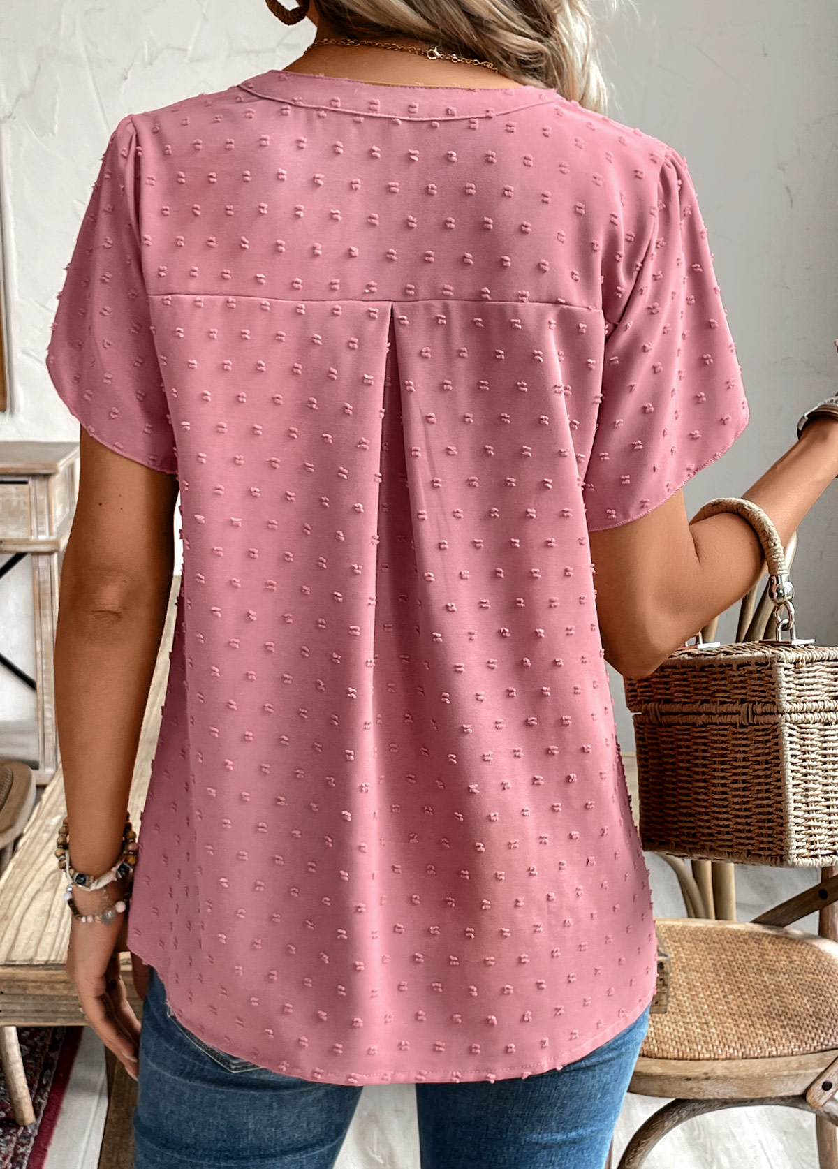 Ready to Ship Pink Stripe Patchwork Round Neck Side Split Loose T Shirt main image 0