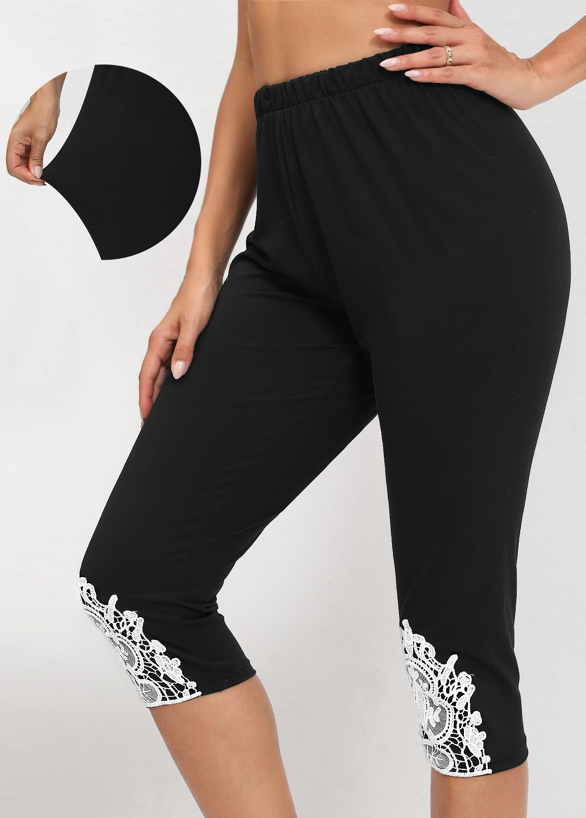 Tribal Print Black Elastic Waist High Waisted Capri Leggings