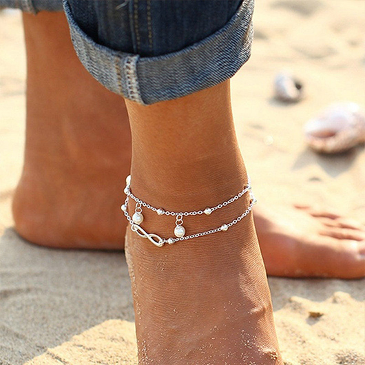 Silvery White Layered Pearl Alloy Anklet