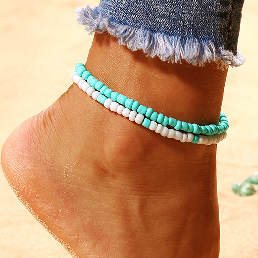 Beaded Layered Mint Green Polyresin Anklet