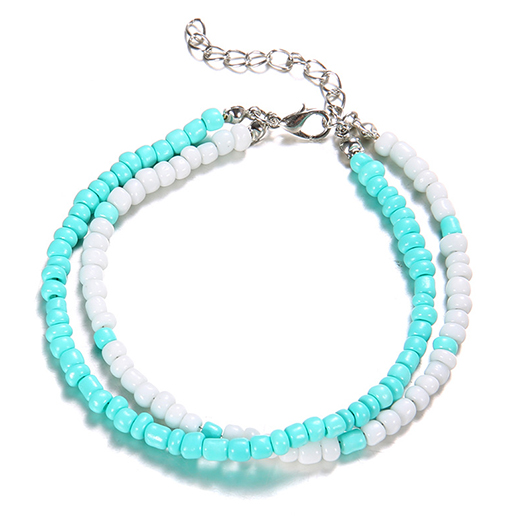 Beaded Layered Mint Green Polyresin Anklet