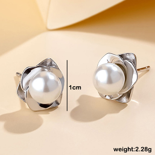 Silvery White 925 Silver Pearl Earrings