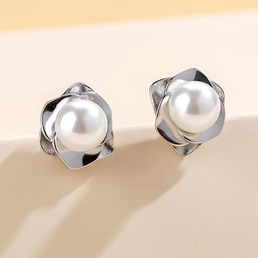 Silvery White 925 Silver Pearl Earrings