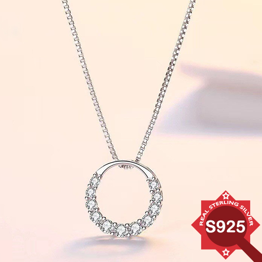Silvery White Round 925 Silver Necklace