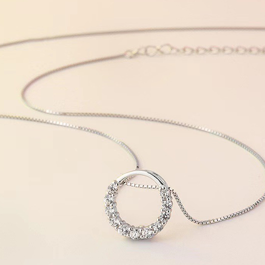Silvery White Round 925 Silver Necklace