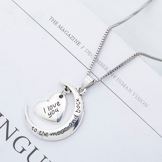 Silvery White Heart Alloy Letter Necklace