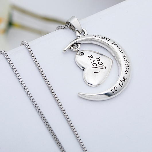Silvery White Heart Alloy Letter Necklace