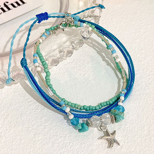 Layered Design Beaded Mint Green Anklets Set