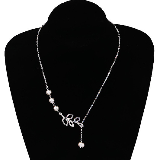 Silvery White Leaf Alloy Pear Design Necklace