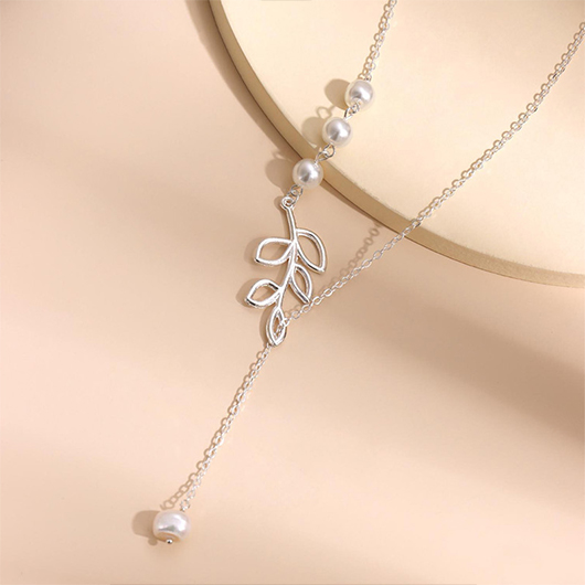 Silvery White Leaf Alloy Pear Design Necklace