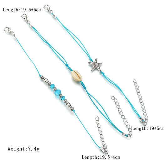 Mint Green Shell Layered Alloy Anklets