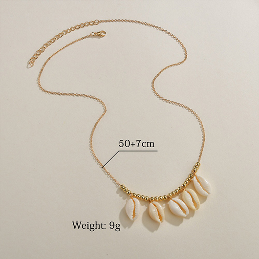 Gold Beaded Shell Alloy Pendant Necklace