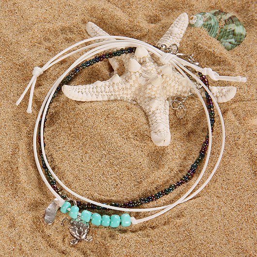 Mint Green Beaded Turtle Alloy Anklet Set