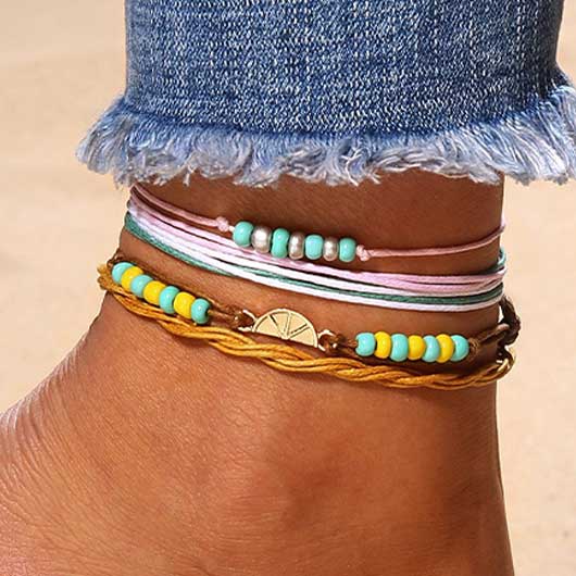 Multi Color Alloy Beaded Anklet Set