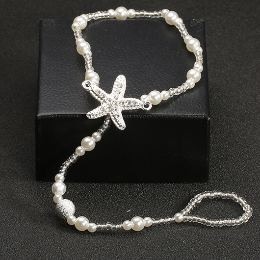 Pearl Design Beaded White Alloy Anklet
