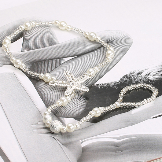 Pearl Design Beaded White Alloy Anklet