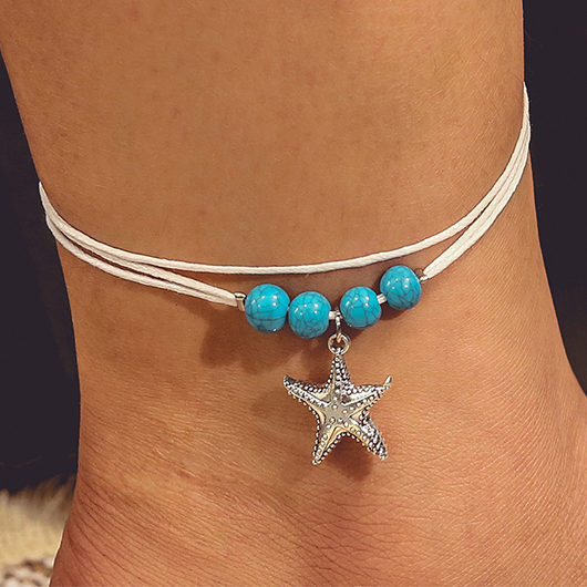 Beaded Layered Starfish Mint Green Anklet