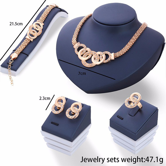 Gold Alloy Round Necklace Earrings and Wristband Set