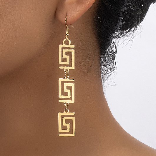 Geometric Hollow Design Gold Alloy Earrings