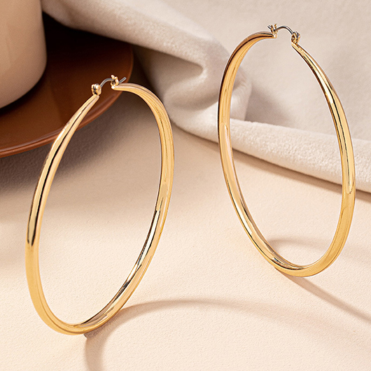 Large Hoop Design Alloy Gold Earrings